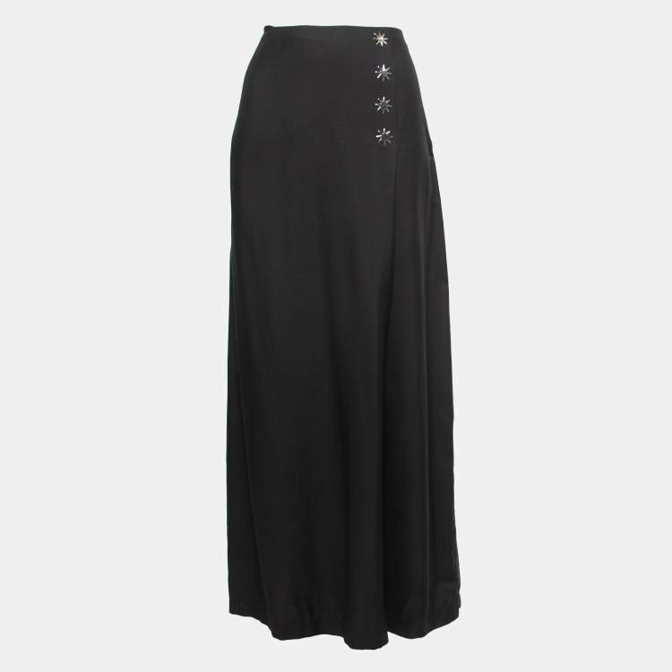 Pre Owned Love Moschino Black Rayon Maxi Skirt M