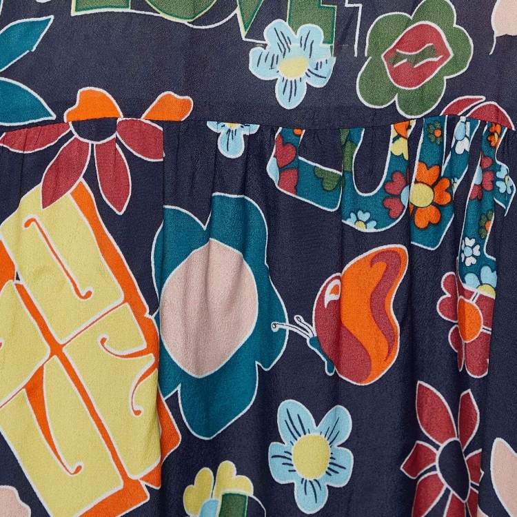 Pre Owned Love Moschino Navy Blue Floral Printed Silk Georgette Maxi Dress M
