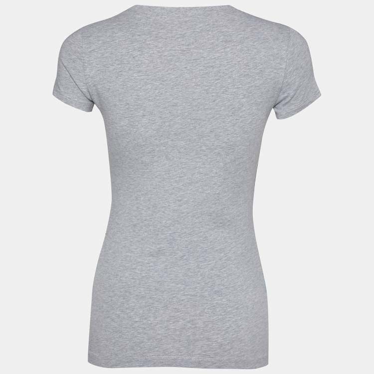 Pre Owned Love Moschino Grey Printed Cotton Knit Round Neck T-Shirt S