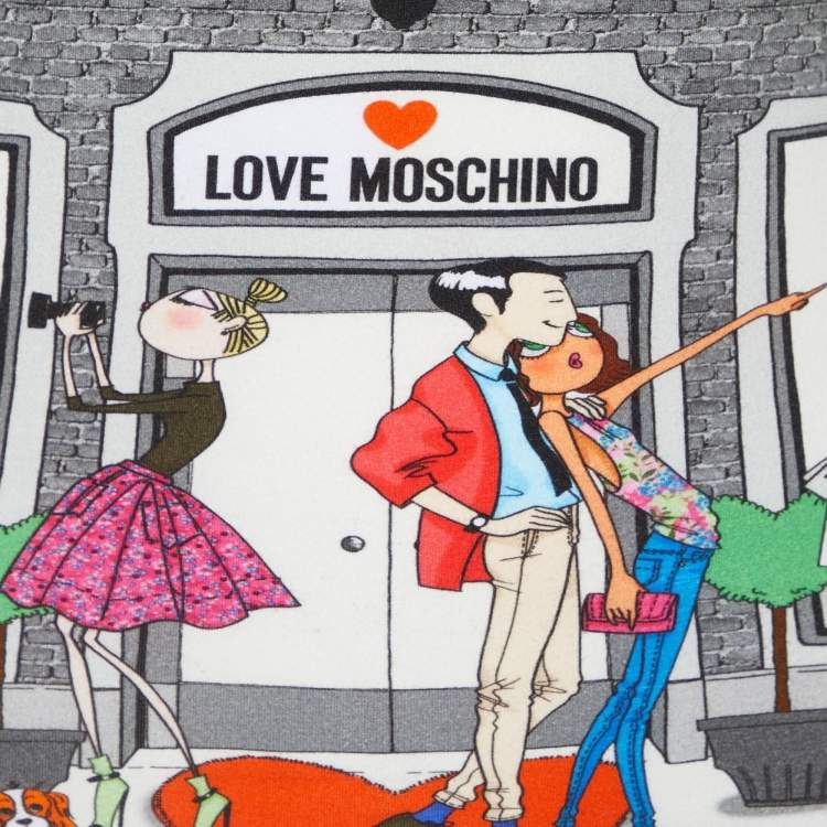 Pre Owned Love Moschino Grey Printed Cotton Knit Round Neck T-Shirt S