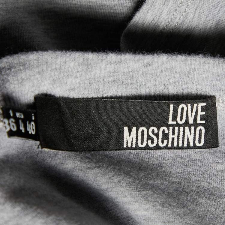 Pre Owned Love Moschino Grey Printed Cotton Knit Round Neck T-Shirt S