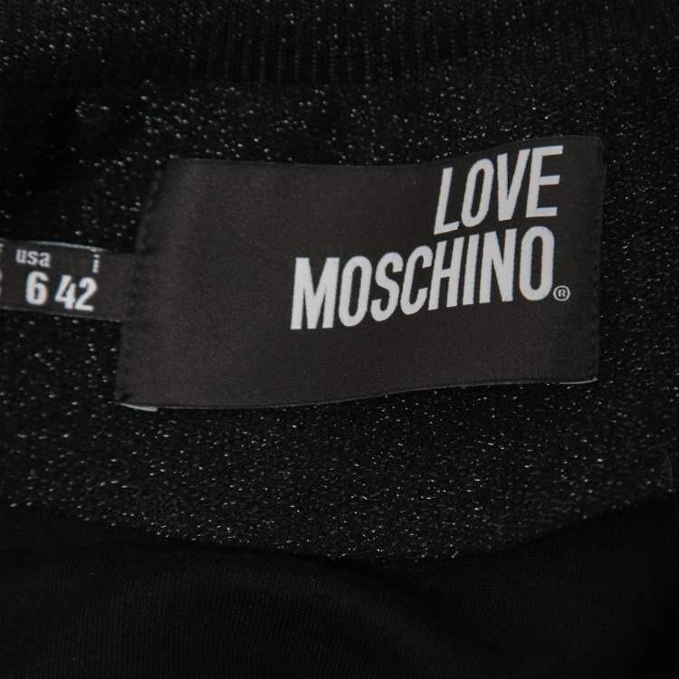 Pre Owned Love Moschino Black Lurex Knit Zip Front Jacket M