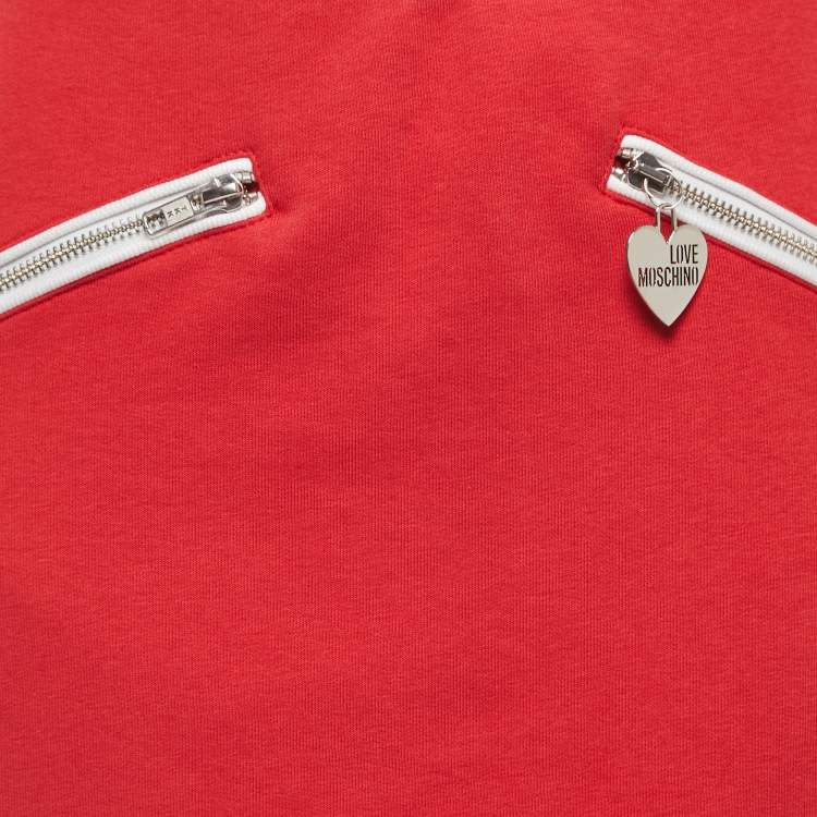Pre Owned Love Moschino Red Knit Zip Detailed Mini Skirt S