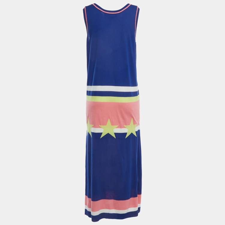 Pre Owned Love Moschino Blue Knit Logo Sleeveless Maxi Dress M