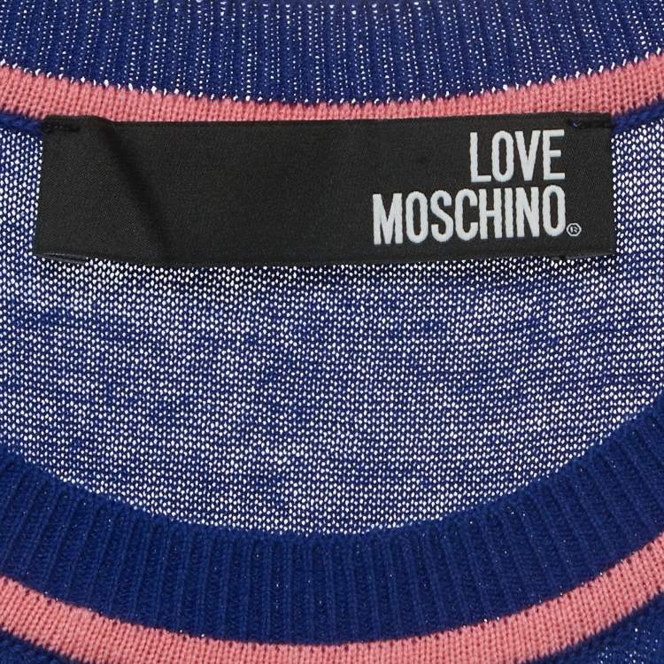 Pre Owned Love Moschino Blue Knit Logo Sleeveless Maxi Dress M