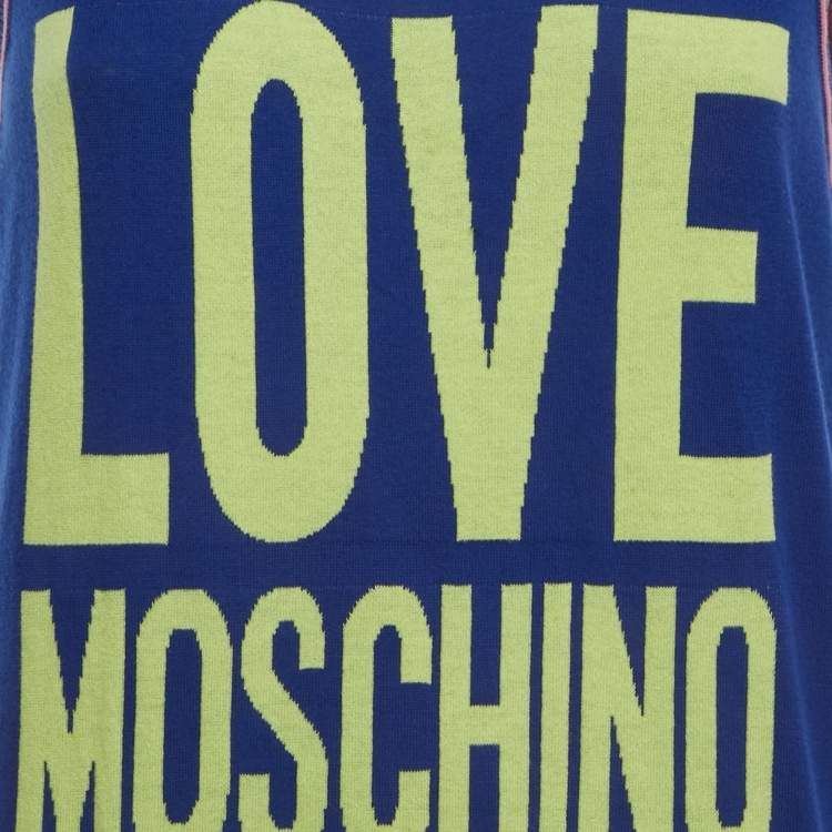 Pre Owned Love Moschino Blue Knit Logo Sleeveless Maxi Dress M