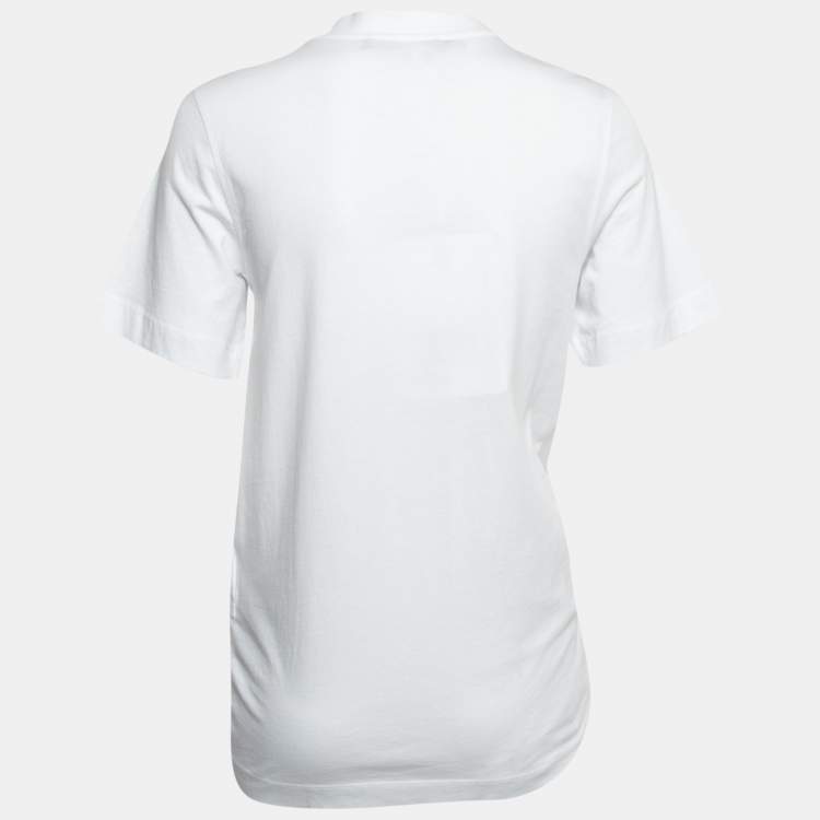 Pre Owned Love Moschino White Logo Print Cotton Draped Half Sleeve T-Shirt S