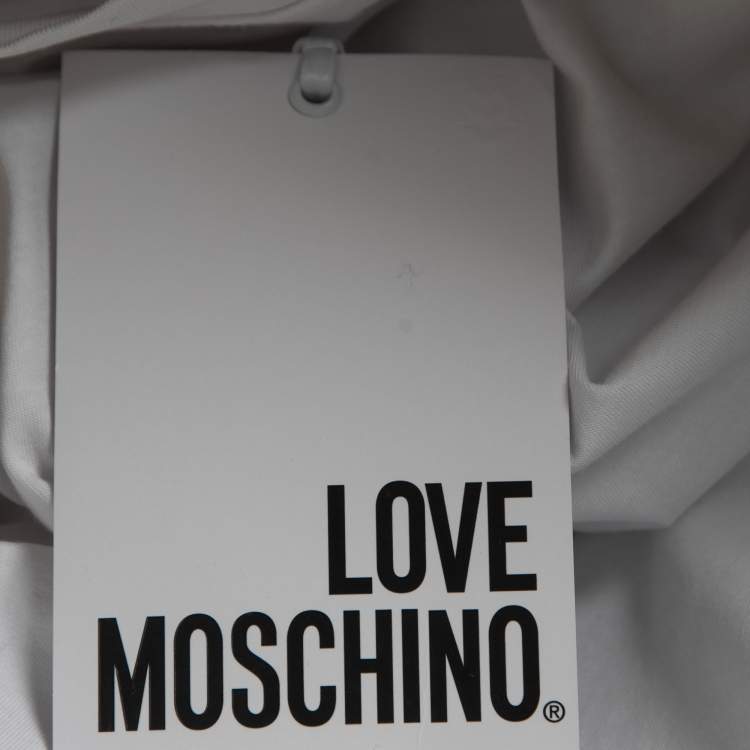 Pre Owned Love Moschino White Logo Print Cotton Draped Half Sleeve T-Shirt S