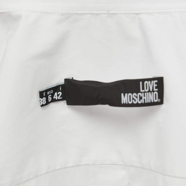 Pre Owned Love Moschino White Embroidered Cotton Full Sleeve Oversized Shirt M