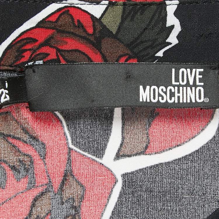 Pre Owned Love Moschino Black Floral Print Crepe Button Front Shirt Blouse L