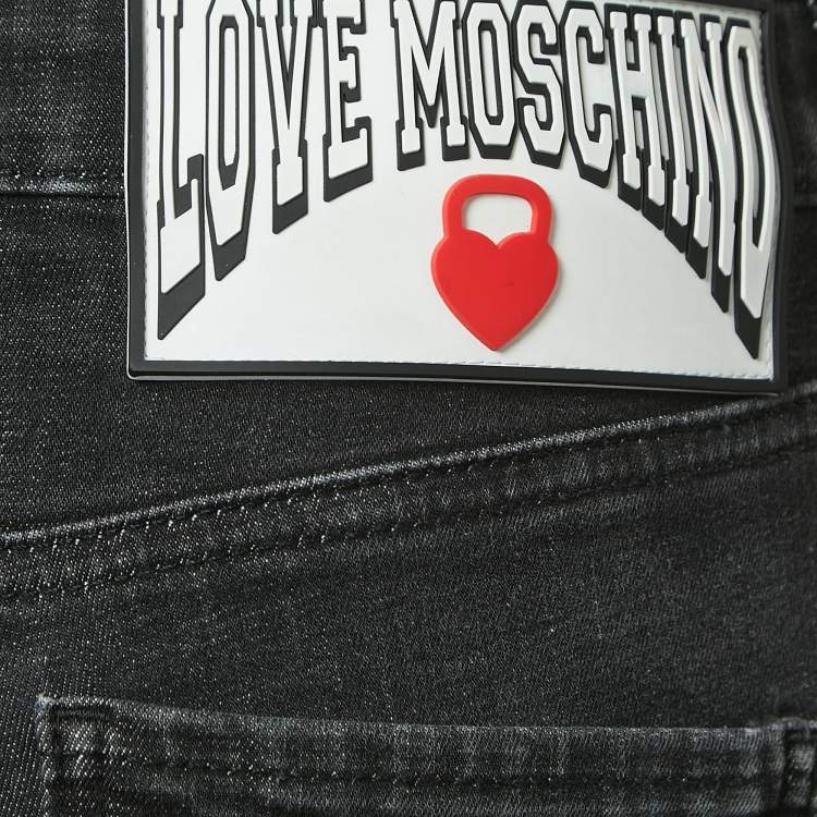 Pre Owned Love Moschino Black Washed Denim Cropped Jeans S Waist 27"