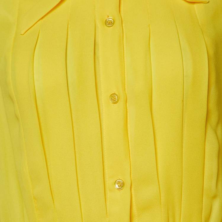 Pre Owned Love Moschino Yellow  Chiffon Pleated Detail Button Front Sleeveless Shirt M