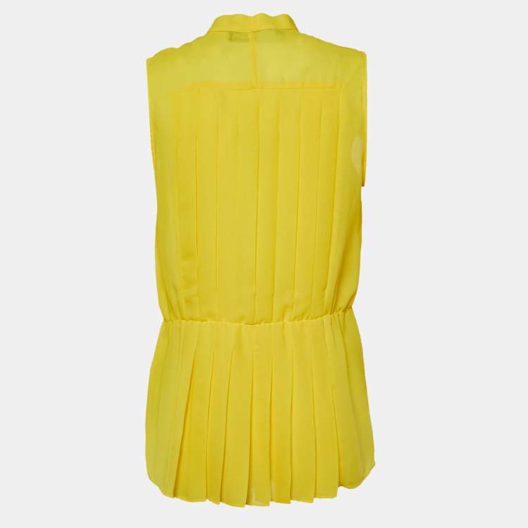 Pre Owned Love Moschino Yellow  Chiffon Pleated Detail Button Front Sleeveless Shirt M