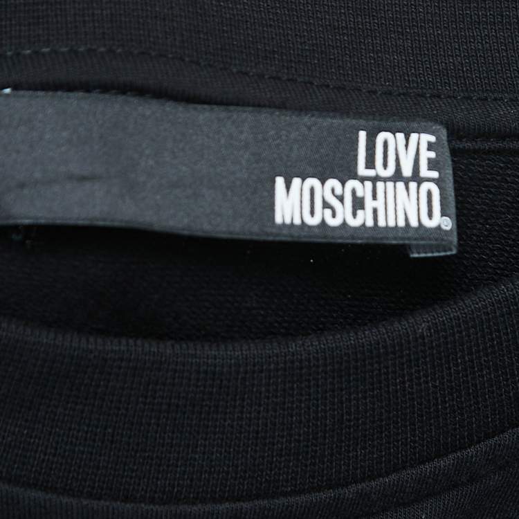 Pre Owned Love Moschino Black Digital Print Cotton Dramatic Sleeve T-Shirt S