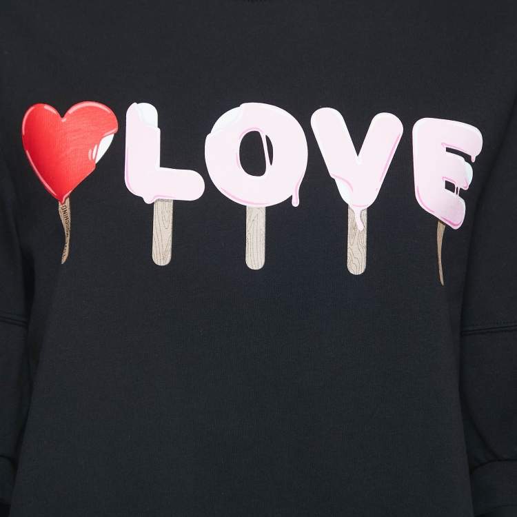 Pre Owned Love Moschino Black Digital Print Cotton Dramatic Sleeve T-Shirt S