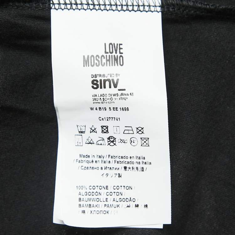 Pre Owned Love Moschino Black Logo Print Cotton Short Sleeve Slim Fit T-Shirt S