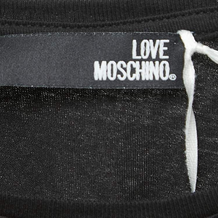 Pre Owned Love Moschino Black Logo Print Cotton Short Sleeve Slim Fit T-Shirt S