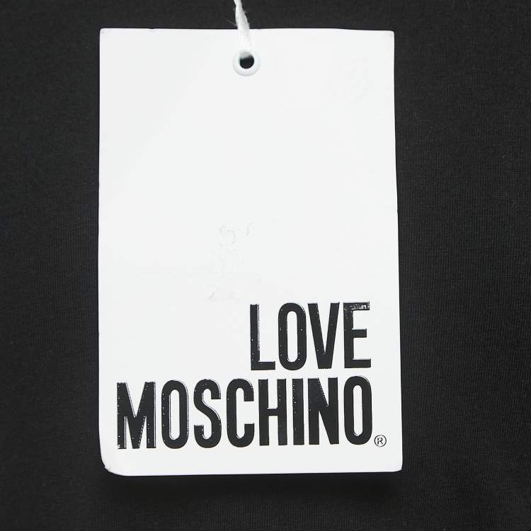 Pre Owned Love Moschino Black Logo Print Cotton Short Sleeve Slim Fit T-Shirt S