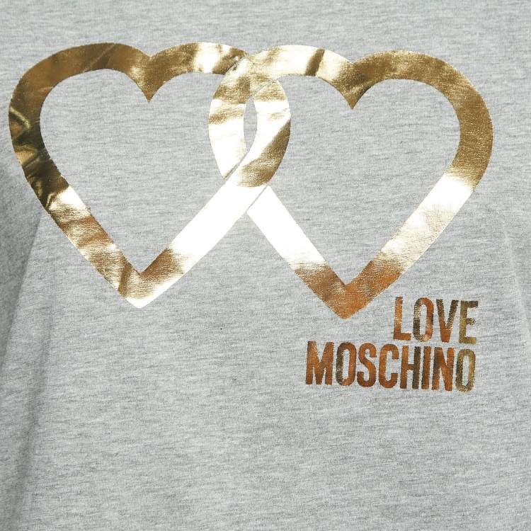 Pre Owned Love Moschino Grey Logo Print Cotton Short Sleeve T-Shirt S