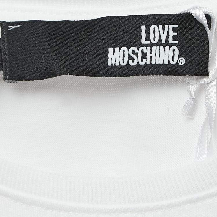 Pre Owned Love Moschino White Logo Heart Print Cotton Short Sleeve T-Shirt M