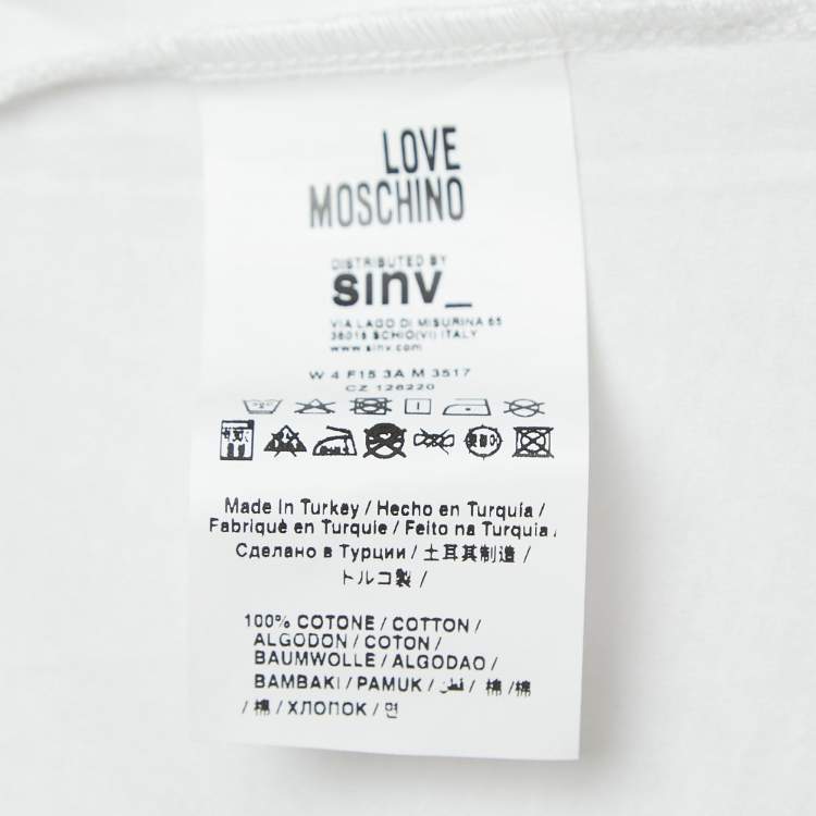 Pre Owned Love Moschino White Logo Heart Print Cotton Short Sleeve T-Shirt M
