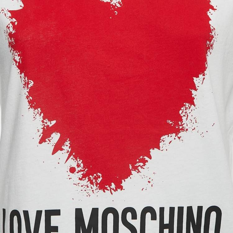 Pre Owned Love Moschino White Logo Heart Print Cotton Short Sleeve T-Shirt M