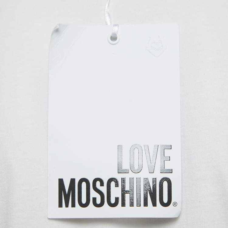 Pre Owned Love Moschino White Logo Heart Print Cotton Short Sleeve T-Shirt M