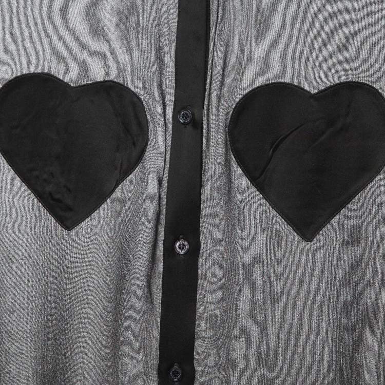Pre Owned Love Moschino Black Chiffon Heart Patched Shirt L