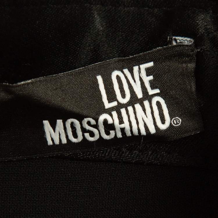 Pre Owned Love Moschino Black Chiffon Heart Patched Shirt L