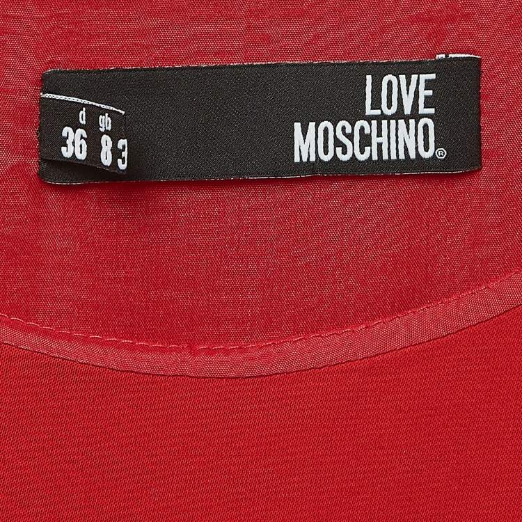 Pre Owned Love Moschino Red Crepe Leather Patch Pleated Maxi Dress S
