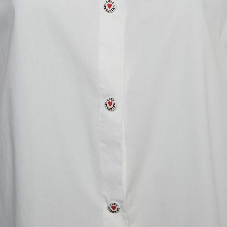 Pre Owned Love Moschino White Cotton Buttoned Sleeveless Shirt Blouse L
