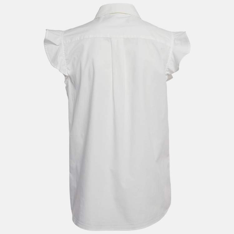 Pre Owned Love Moschino White Cotton Buttoned Sleeveless Shirt Blouse L