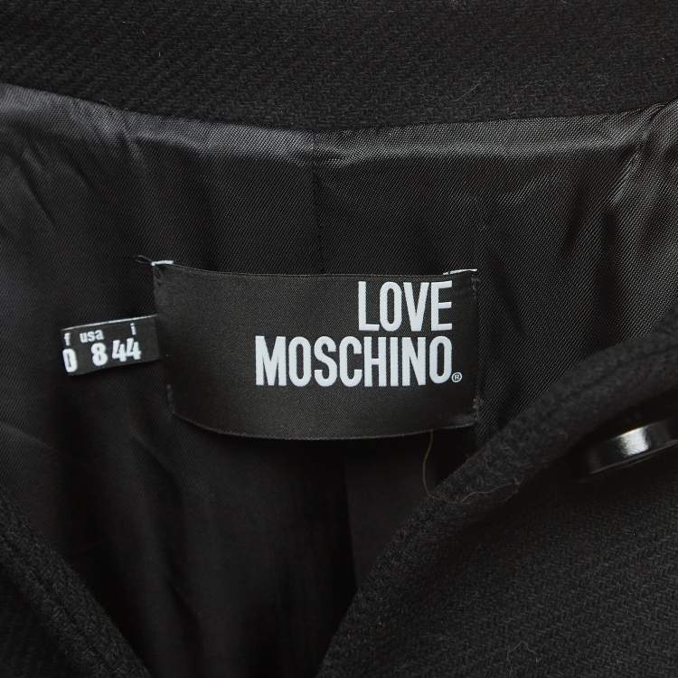 Pre Owned Love Moschino Black Wool Blend Logo Detail Mid-Length Coat M