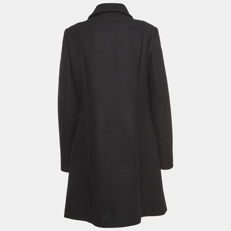 Pre Owned Love Moschino Black Wool Blend Logo Detail Mid-Length Coat M