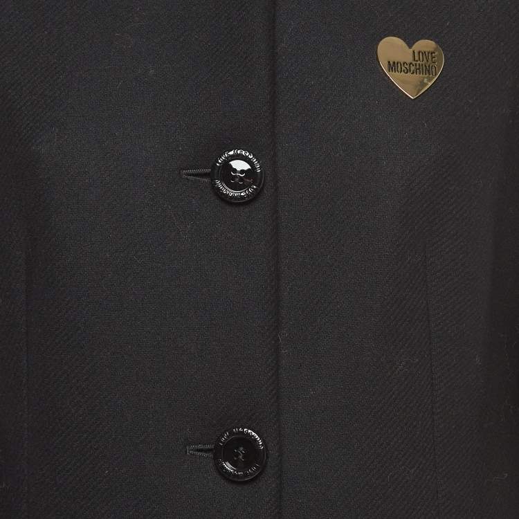 Pre Owned Love Moschino Black Wool Blend Logo Detail Mid-Length Coat M