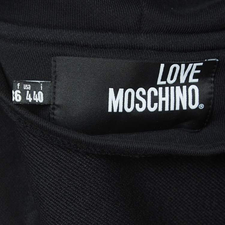 Pre Owned Love Moschino Black Cotton Love Patch Oversize Hooded Sweatshirt S