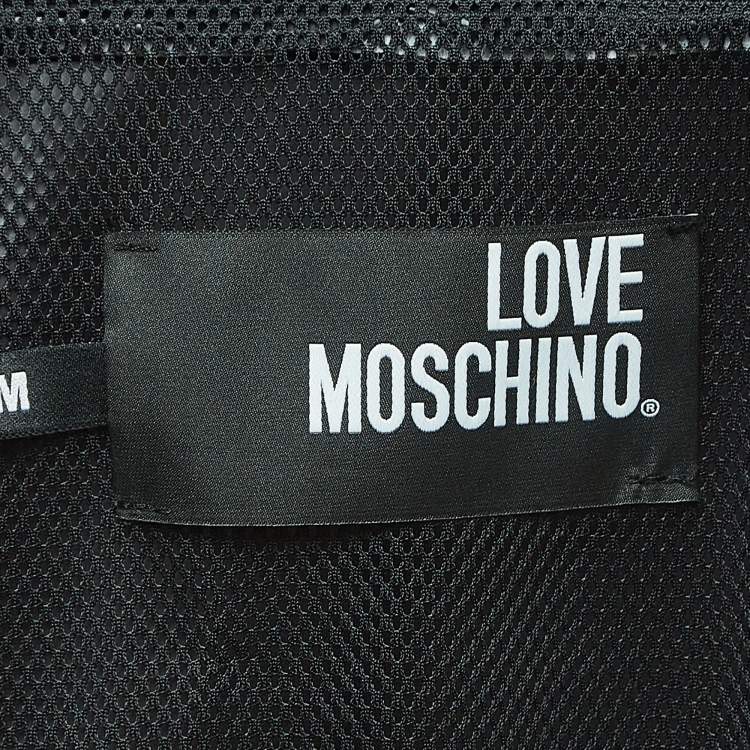 Pre Owned Love Moschino Black Logo Applique Synthetic Bomber Jacket M