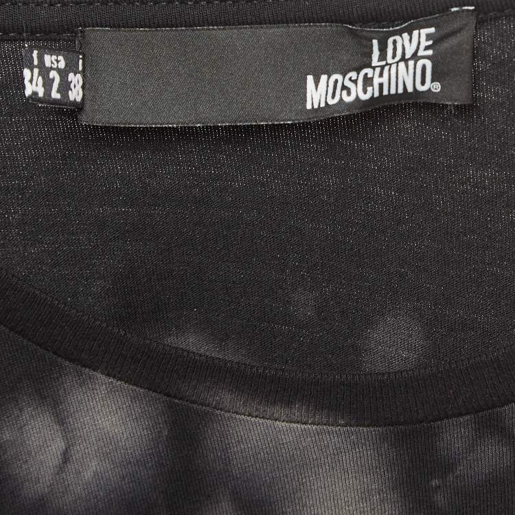 Pre Owned Love Moschino Black Tie-Dye Applique Short Sleeve T-Shirt S