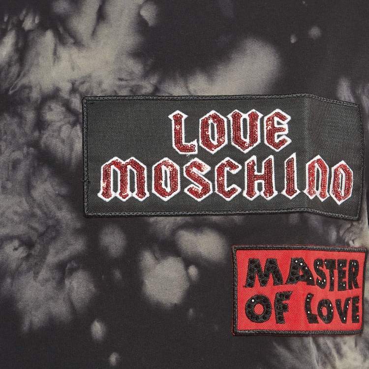 Pre Owned Love Moschino Black Tie-Dye Applique Short Sleeve T-Shirt S