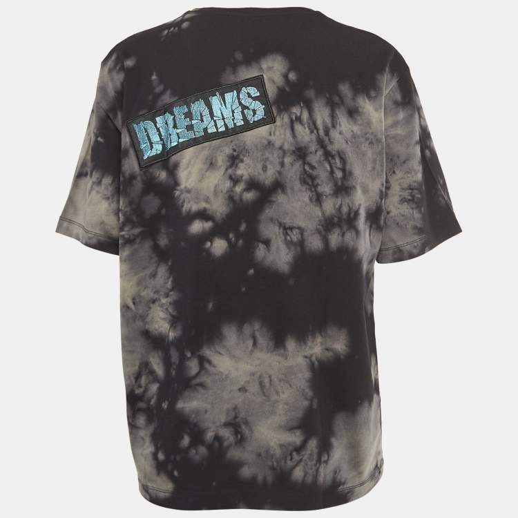 Pre Owned Love Moschino Black Tie-Dye Applique Short Sleeve T-Shirt S