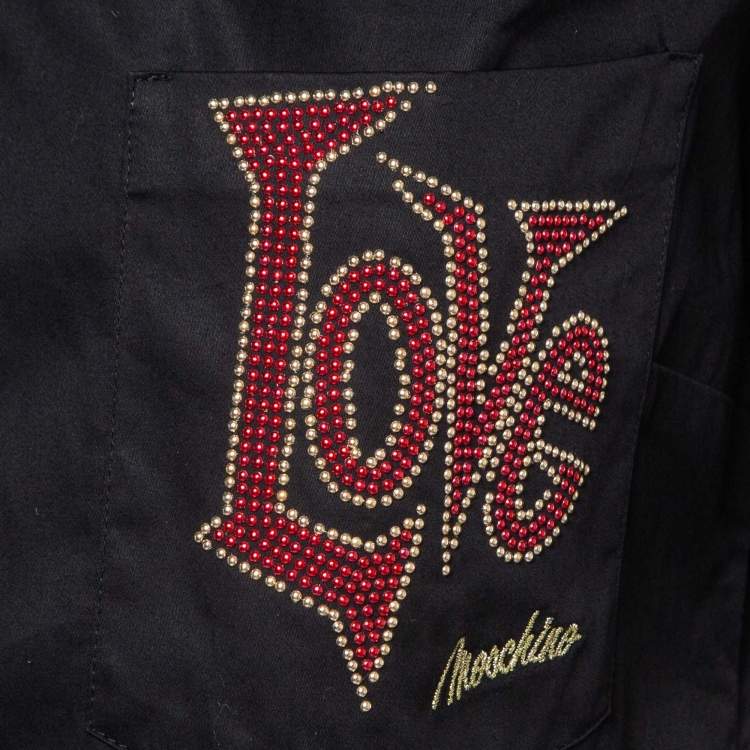 Pre Owned Love Moschino Black Logo Embellished Cotton Long Sleeve Shirt M