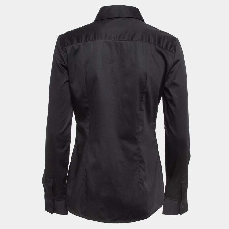 Pre Owned Love Moschino Black Logo Embellished Cotton Long Sleeve Shirt M