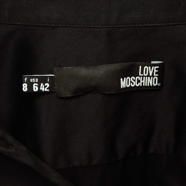 Pre Owned Love Moschino Black Logo Embellished Cotton Long Sleeve Shirt M