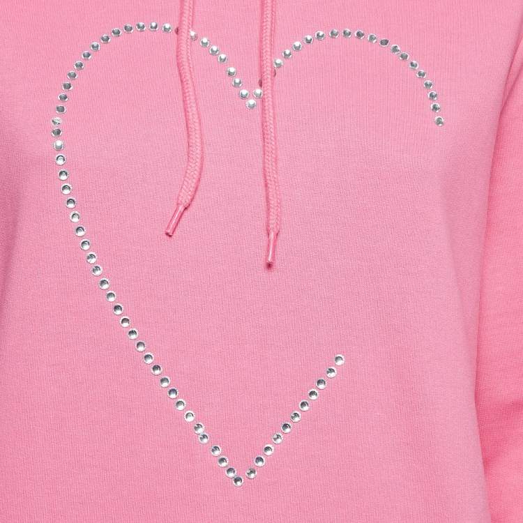 مملوكة مسبقًا Love Moschino Pink Crystal Embellished Cotton Hoodie S