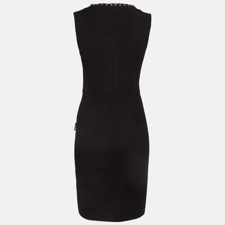 Pre Owned Love Moschino Black Studded Gabardine Sheath Dress S