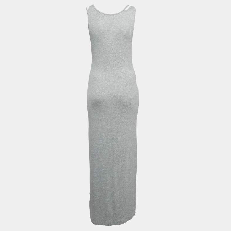 Pre Owned Lovers and Friends Grey Rib Knit Cut-Out Detail Sleeveless Maxi Dress M 