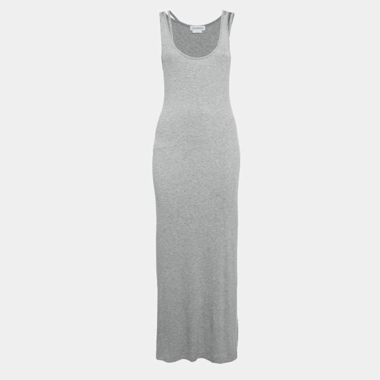 Pre Owned Lovers and Friends Grey Rib Knit Cut-Out Detail Sleeveless Maxi Dress M 