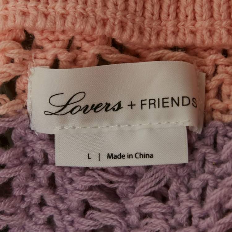 Pre Owned Lovers + Friends Pink/Blue Striped Crochet Skirt and Top L