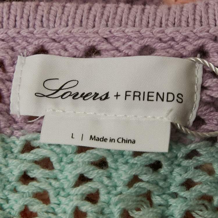 Pre Owned Lovers + Friends Pink/Blue Striped Crochet Skirt and Top L