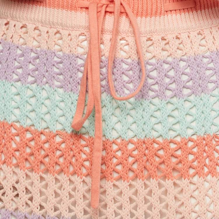 Pre Owned Lovers + Friends Pink/Blue Striped Crochet Skirt and Top L